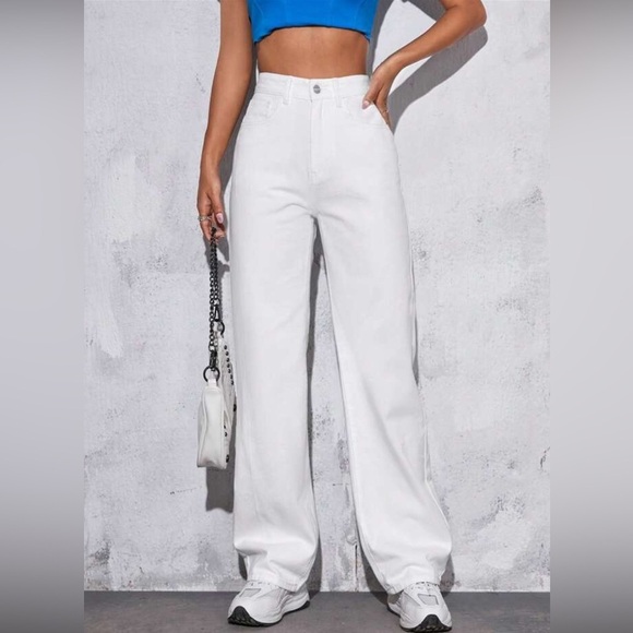 SHEIN Pants - SHEIN Crisp High Waisted White Trousers - Size Medium